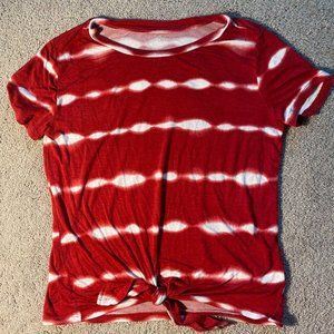 Red and White Tie-Front Top